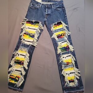 Reworked Abercrombie Fitch Mens Jeans 30 X 30 Distressed Patched Afghan Upcycle